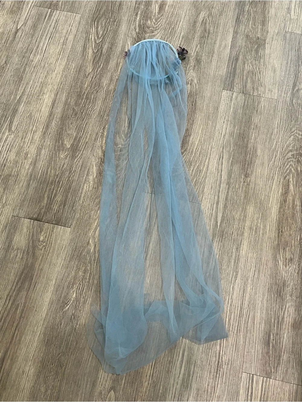 Blue Tulle Veil with Floral Crown Hoop